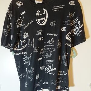 Champion Heritage T-Shirt Men Medium AOP "King Of Sweatshirts" Blk/White Cotton